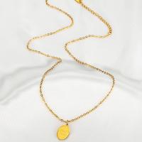 Edelstahl Schmuck Halskette, 304 Edelstahl, Ellipse, für Frau, goldfarben, 10x14mm, Länge:45-50 cm, verkauft von PC
