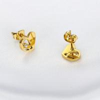 Stainless Steel Stud Earrings, 304 Stainless Steel, Heart, Vacuum Ion Plating, for woman, golden, 10x12mm, Sold By Pair