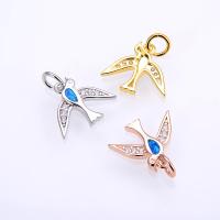 Cubic Zirconia Micro Pave Brass Pendant with Opal swallow plated DIY & micro pave cubic zirconia nickel lead & cadmium free Sold By PC