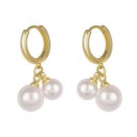 Brass Drop Earring, with Plastic Pearl, fashion jewelry & for woman, golden, nickel, lead & cadmium free, 37x14mm, Sold By Pair