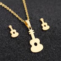 Fashion Stainless Steel Jewelry Sets Stud Earring & necklace 304 Stainless Steel Guitar Vacuum Plating 2 pieces & fashion jewelry & for woman golden 20mm 10mm Length Approx 17.72 Inch Sold By Set