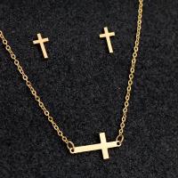 Fashion Stainless Steel Jewelry Sets Stud Earring & necklace 304 Stainless Steel Cross Vacuum Plating 2 pieces & fashion jewelry & for woman golden 20mm 10mm Length Approx 17.72 Inch Sold By Set