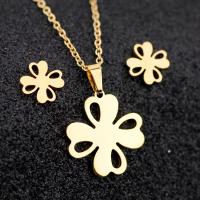 Fashion Stainless Steel Jewelry Sets Stud Earring & necklace 304 Stainless Steel Four Leaf Clover Vacuum Plating 2 pieces & fashion jewelry & for woman golden 20mm 10mm Length Approx 17.72 Inch Sold By Set