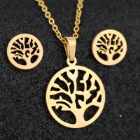 Fashion Stainless Steel Jewelry Sets Stud Earring & necklace 304 Stainless Steel Vacuum Plating 2 pieces & fashion jewelry & for woman golden 20mm 10mm Length Approx 17.72 Inch Sold By Set
