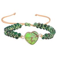 Bracelets Woven Ball pierres précieuses, Jaspe d'impression, avec cordon de polyester, coeur, fait à la main, bijoux de mode & unisexe & réglable, vert, Longueur:15-30 cm, Vendu par PC