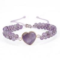Bracelets Woven Ball pierres précieuses, améthyste, avec cordon de polyester, coeur, fait à la main, bijoux de mode & réglable & pour femme, violet, Longueur:17-34 cm, Vendu par PC