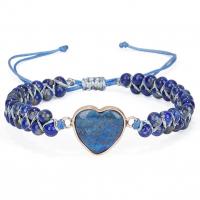 Gemstone Woven Ball Bracelets, Lapis Lazuli, with Polyester Cord, Heart, handmade, fashion jewelry & adjustable & for woman, blue, Length:17-34 cm, Sold By PC