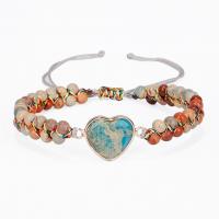 Bracelets Woven Ball pierres précieuses, Shoushan Stone, avec cordon de polyester, coeur, fait à la main, bijoux de mode & réglable & pour femme, Longueur:17-34 cm, Vendu par PC