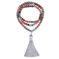 Fashion Fringe Necklace Gemstone with Cotton Thread Round handmade fashion jewelry & folk style & for woman mixed colors Sold By PC