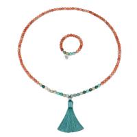 Fashion Fringe Necklace, Wood, with Cotton Thread & Gemstone & Tibetan Style, Round, handmade, fashion jewelry & folk style & different styles for choice & for woman, Sold By PC