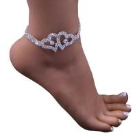 Brass Anklet Heart plated fashion jewelry & for woman & with rhinestone nickel lead & cadmium free Length 20 cm Sold By PC