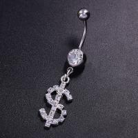 Brass Belly Ring   Dollar Sign plated fashion jewelry & for woman & with rhinestone nickel lead & cadmium free Sold By PC