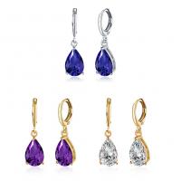 Brass Drop Earring, with Cubic Zirconia, Teardrop, plated, fashion jewelry & for woman, more colors for choice, nickel, lead & cadmium free, 18x28mm, Sold By Pair