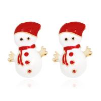 Christmas Earrings Zinc Alloy Snowman gold color plated fashion jewelry & for woman & enamel nickel lead & cadmium free Sold By Pair