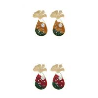 Tibetan Style Drop Earrings, with Plastic Pearl, Ginkgo Leaf, gold color plated, fashion jewelry & for woman & enamel, more colors for choice, nickel, lead & cadmium free, 34x63mm, Sold By Pair