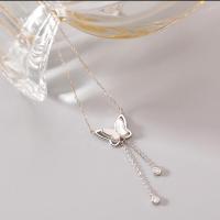 925 Sterling Silver Necklaces, with Shell, Butterfly, platinum plated, fashion jewelry & for woman, original color, 440mm, Sold By PC