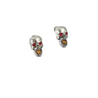Tibetan Style Stud Earring, Skull, platinum plated, different styles for choice & micro pave cubic zirconia & for woman, original color, Sold By Pair