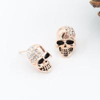 Zinc Alloy Stud Earring Skull plated Unisex & micro pave cubic zirconia Sold By Pair