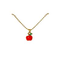 Zinklegierung Schmuck Halskette, Apfel, goldfarben plattiert, für Frau & Emaille, Goldfarbe, 11x15mm, Länge:ca. 19.68 ZollInch, verkauft von PC