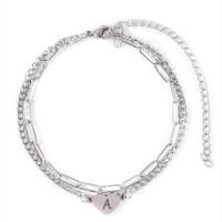 Stainless Steel Jewelry Bracelet 201 Stainless Steel with 1.96inch extender chain Heart multilayer & Unisex & with letter pattern Length Approx 7 Inch Sold By PC