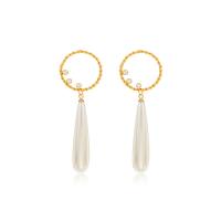 Stainless Steel Drop Earring 304 Stainless Steel with Plastic Pearl Vacuum Ion Plating fashion jewelry & for woman & with rhinestone golden Sold By Pair
