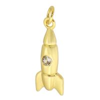 Cubic Zirconia Micro Pave Brass Pendant, Rocket, gold color plated, fashion jewelry & DIY & micro pave cubic zirconia & for woman, golden, 23x27x4mm, Hole:Approx 3mm, 10PCs/Lot, Sold By Lot