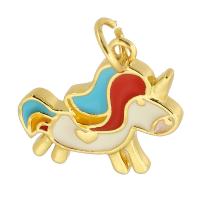 Brass Jewelry Pendants, Unicorn, gold color plated, fashion jewelry & DIY & for woman & enamel, multi-colored, 16x15x2mm, Hole:Approx 3.5mm, 10PCs/Lot, Sold By Lot