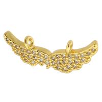 Cubic Zirconia Micro Pave Brass Pendant, Wing Shape, gold color plated, fashion jewelry & DIY & micro pave cubic zirconia & for woman & double-hole, golden, 18.50x6.50x2.50mm, Hole:Approx 1mm, 10PCs/Lot, Sold By Lot
