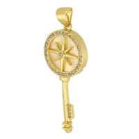 Cubic Zirconia Micro Pave Brass Pendant, with Acrylic, Key, gold color plated, fashion jewelry & DIY & micro pave cubic zirconia & for woman, golden, 14x35x4mm, Hole:Approx 3.5mm, 10PCs/Lot, Sold By Lot