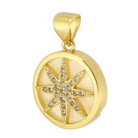 Cubic Zirconia Micro Pave Brass Pendant, with Acrylic, Round, gold color plated, fashion jewelry & DIY & micro pave cubic zirconia & for woman, golden, 14x16x4mm, Hole:Approx 4mm, 10PCs/Lot, Sold By Lot