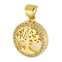 Cubic Zirconia Micro Pave Brass Pendant, with Acrylic, Round, gold color plated, fashion jewelry & DIY & micro pave cubic zirconia & for woman, golden, 14x16x3mm, Hole:Approx 3mm, 10PCs/Lot, Sold By Lot