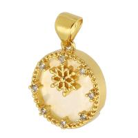 Cubic Zirconia Micro Pave Brass Pendant, with Acrylic, Round, gold color plated, fashion jewelry & DIY & micro pave cubic zirconia & for woman, golden, 14x16x4mm, Hole:Approx 3.5mm, 10PCs/Lot, Sold By Lot