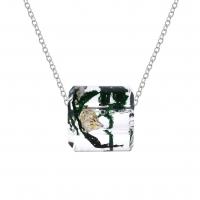 Resin Necklace with 304 Stainless Steel Chain & Dried Flower Column Unisex green 20mm Length Approx 45 cm Sold By PC