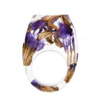 Resina anillo de dedo, con Flores secas, engomada de gota, unisexo & diverso tamaño para la opción, Púrpura, Vendido por UD