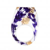 Resina anillo de dedo, con Flores secas & Hoja de oro, engomada de gota, unisexo & diverso tamaño para la opción, Púrpura, Vendido por UD