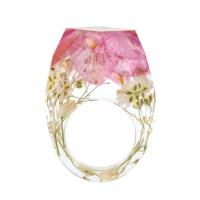 Resina anillo de dedo, con Flores secas, engomada de gota, unisexo & diverso tamaño para la opción, Rosado, Vendido por UD