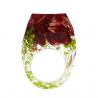 Resina anillo de dedo, con Flores secas, engomada de gota, unisexo & diverso tamaño para la opción, Rojo, Vendido por UD