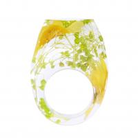 Resina anillo de dedo, con Flores secas, engomada de gota, unisexo & diverso tamaño para la opción, verde, Vendido por UD