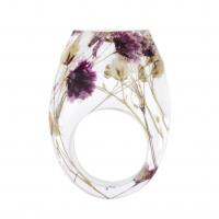 Resina anillo de dedo, con Flores secas, engomada de gota, unisexo & diverso tamaño para la opción, Púrpura, Vendido por UD