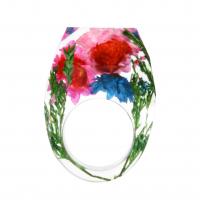 Resina anillo de dedo, con Flores secas, engomada de gota, unisexo & diverso tamaño para la opción, color mixto, Vendido por UD