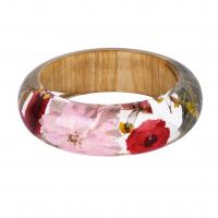 Resin Bangle with Dried Flower & Wood Donut epoxy gel Unisex mixed colors 23mm Inner Approx 63mm Sold By PC