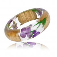 Resin Bangle, with Dried Flower & Wood, Donut, epoxy gel, Unisex, mixed colors, 23mm, Inner Diameter:Approx 63mm, Sold By PC
