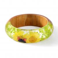 Resin Bangle with Dried Flower & Wood Donut epoxy gel Unisex mixed colors 23mm Inner Approx 64mm Sold By PC