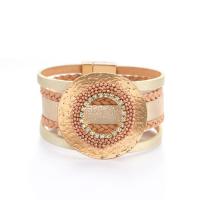PU Leather Cord Bracelets with Zinc Alloy plated multilayer & for woman & with rhinestone 30mm Length 7.56 Inch Sold By PC