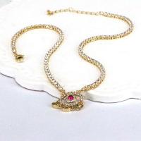 Cubic Zircon Micro Pave Brass Necklace with 1.97 extender chain Evil Eye gold color plated micro pave cubic zirconia & for woman nickel lead & cadmium free Length 17.72 Inch Sold By PC