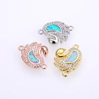 Cubic Zirconia Micro Pave Brass Connector with Opal Swan plated DIY & micro pave cubic zirconia & 1/1 loop nickel lead & cadmium free Sold By PC