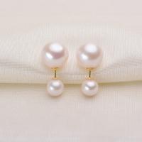 Freshwater Pearl Earrings with Brass Round gold color plated for woman 7-11mm Sold By Pair