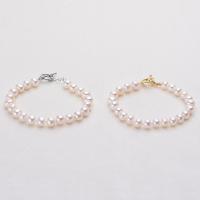 Bracelet en perles de culture d'eau douce, perle d'eau douce cultivée, avec laiton, Placage, styles différents pour le choix & pour femme, blanc, 7-8mm, Longueur:7.1 pouce, Vendu par PC