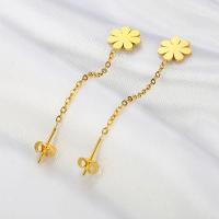 Stainless Steel Drop Earring, 304 Stainless Steel, Flower, Vacuum Ion Plating, for woman, golden, 47mm, Sold By Pair