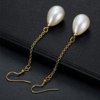 Stainless Steel Drop Earring, 304 Stainless Steel, with Plastic Pearl, Teardrop, gold color plated, for woman, golden, 82x13mm, Sold By Pair